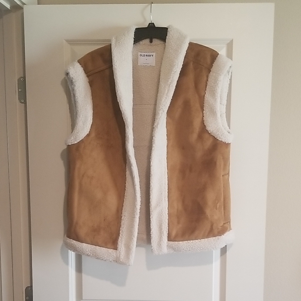 Old Navy Tan Vest with Cream Sherpa Lining